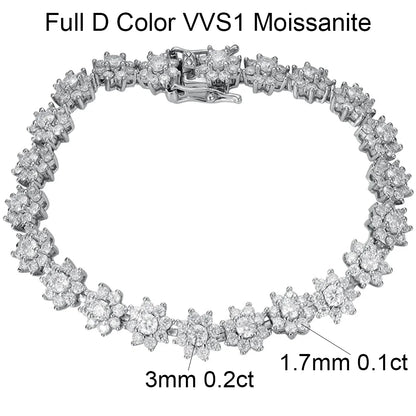 Full Moissanite Tennis Bracelet For Woman S925 Silver Certified Lab Diamond Flower Shape Bracelet Party Fine Jewelry