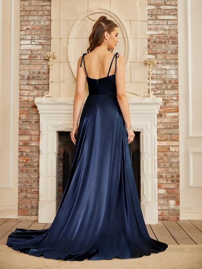 Elegant Bridesmaid Dress Cowl Neck Adjusted Spaghetti Silky-satin Fabric A-line Silhouette Wedding Women Long Gown