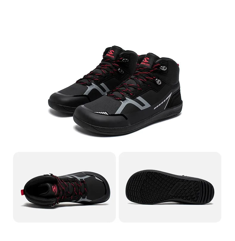 Unisex Mid Top Barefoot Shoes Mens Womens Wide Toe Artificial Leather Hiking Boots Outdoor Non-Slip Trail-Running Shoes