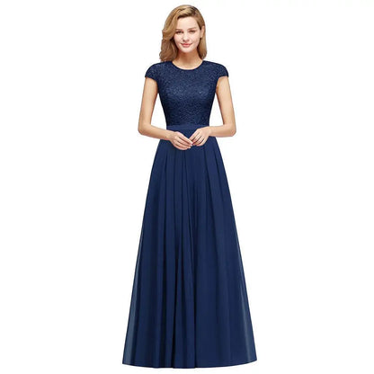 Navy Blue Evening Dresses Elegant A Line Chiffon Lace Women Formal Wedding Guest Prom Party Gowns Robe De Soirée