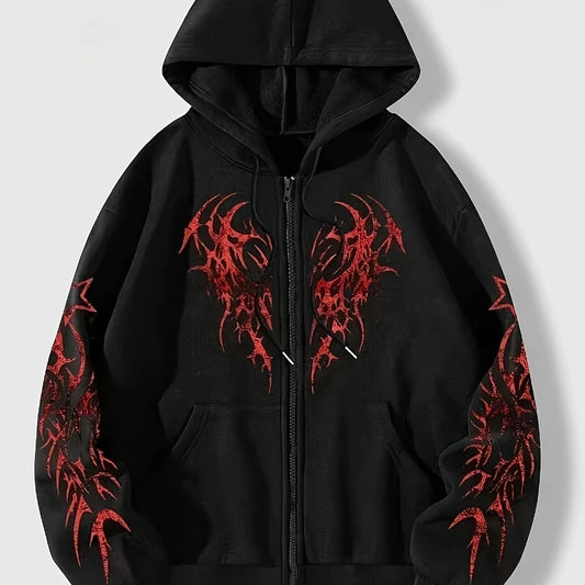 Outono e Inverno Novo Casaco Masculino com Capuz e Zíper, Moderno e Estiloso, Padrão Estampado Y2K, Estilo Retrô Casual de Rua