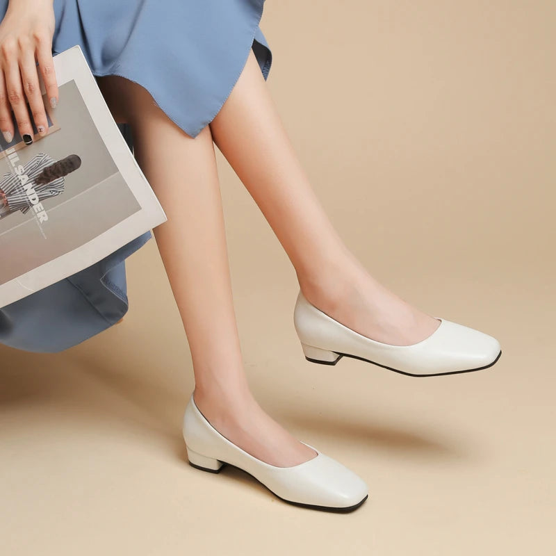 Spring Autumn Women Elegant Square Toe Low Heel Shallow Cut Single Shoes Casual Pumps Shoes for Women 35-41 Platform Shoes