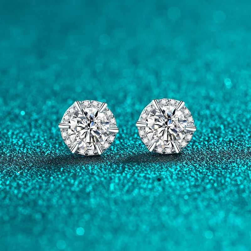 1ct Moissanite Stud Earrings for Women Sparkling Classic Wedding Lab Diamond Earring 925 sterling silver Women's earrings