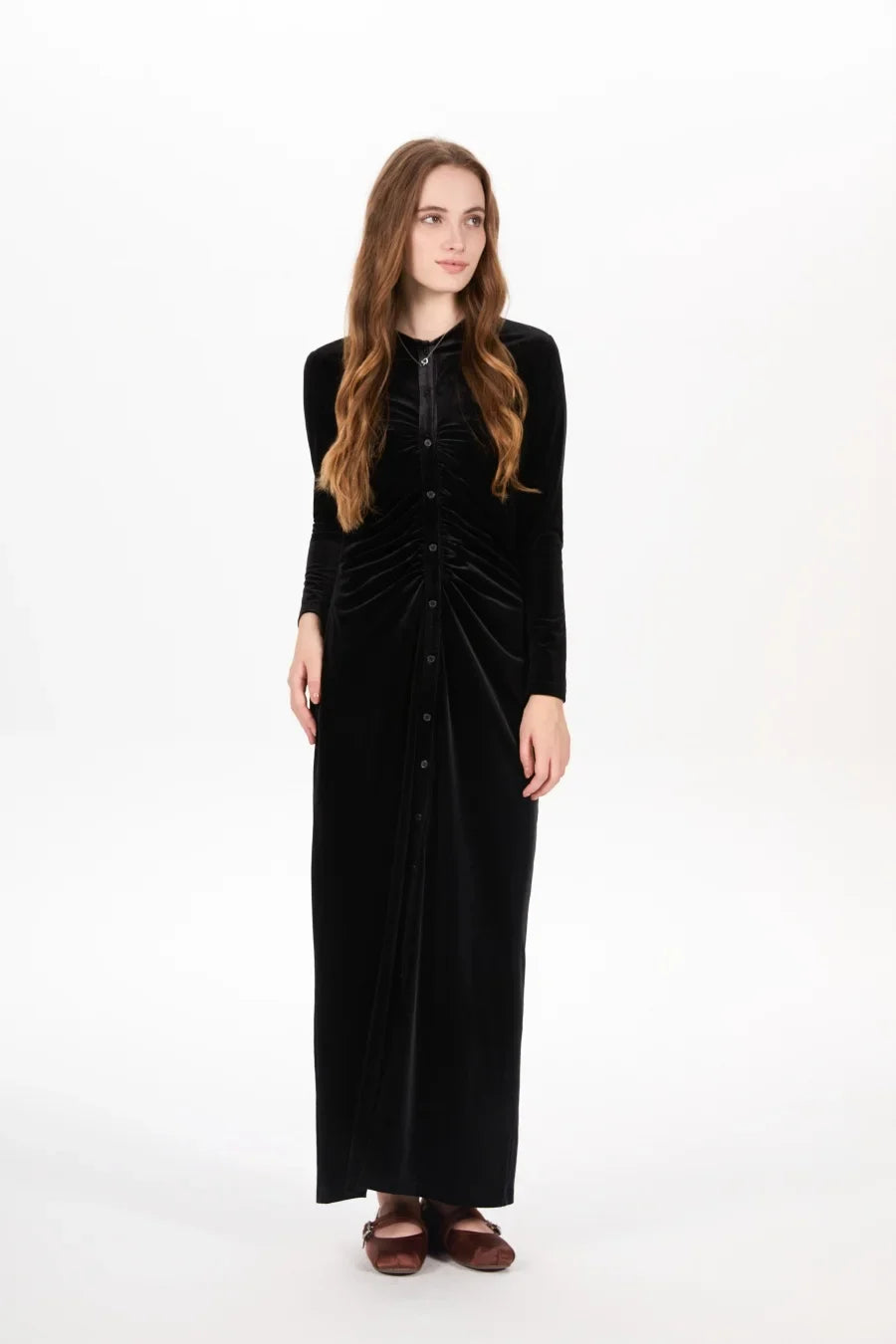 velvet print shirring woman dress elegance lady dressy wear