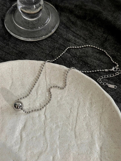 Personality Stainless Steel Beaded Ball Pendant Necklace for Women Silver Color Double Layer Hip Hop Rock Chokers Jewelry