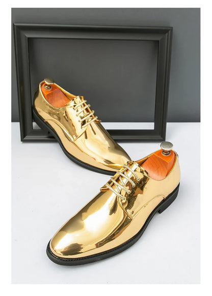 Luxury Silver Dress Shoes Man Patent Leather Shoes Large Size 50 Wedding Shoes Men Pointed toe Party Shoes Designer Formal Shoes