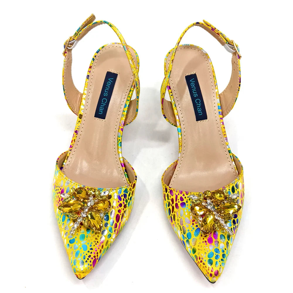 Italian Design Luxury Women's Shoes And Clutch Green Full Diamond Decoration Metal Closure Bag for Party