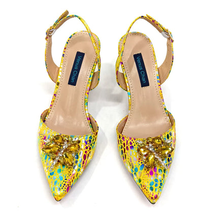 Italian Design Luxury Women's Shoes And Clutch Green Full Diamond Decoration Metal Closure Bag for Party