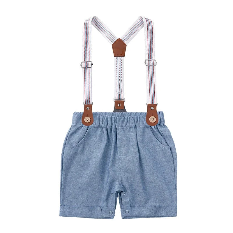 Baby Boy Formal Birthday Outfit Suit Toddler Gentleman Clothes Infant Short Sleeve Bowtie Shirt+Suspender Pants Casual Sets