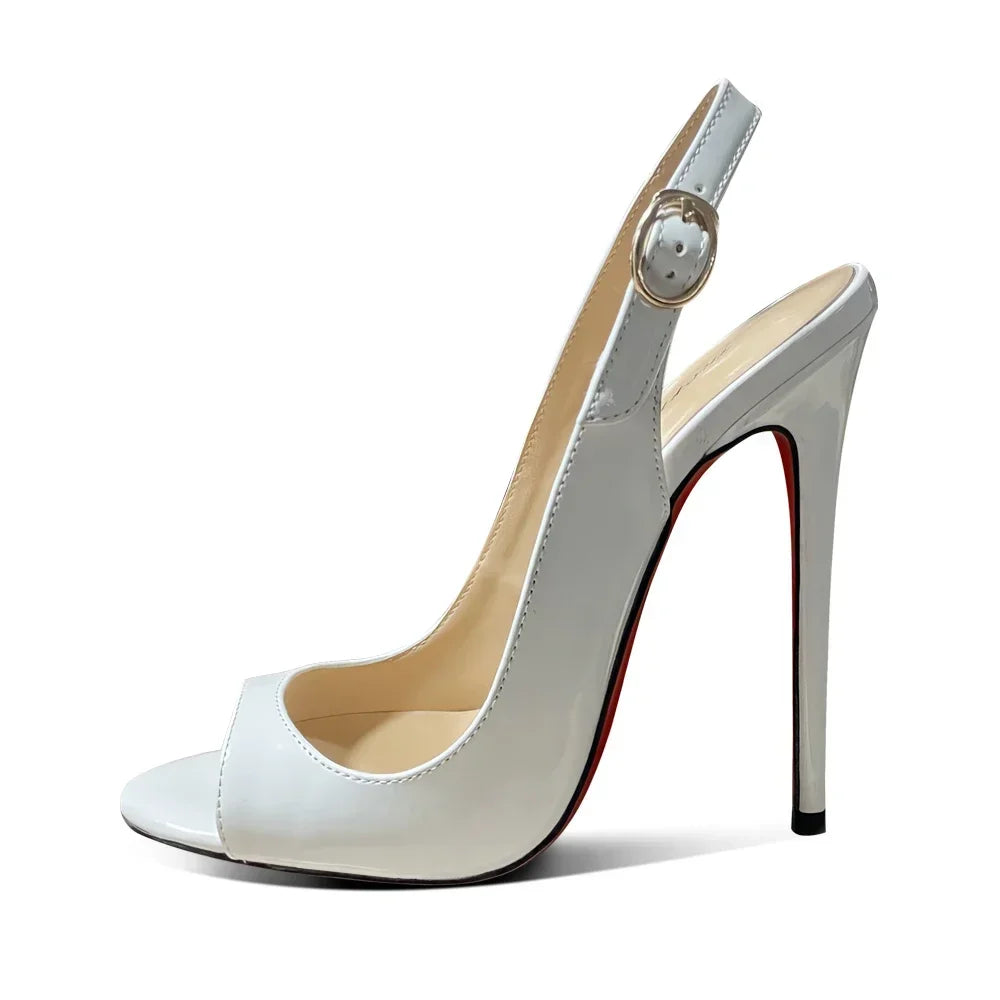 New 12cm black fish mouth empty toe sandals with sexy ultra light lipstick sole high heels for women with slim heels