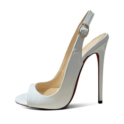 New 12cm black fish mouth empty toe sandals with sexy ultra light lipstick sole high heels for women with slim heels