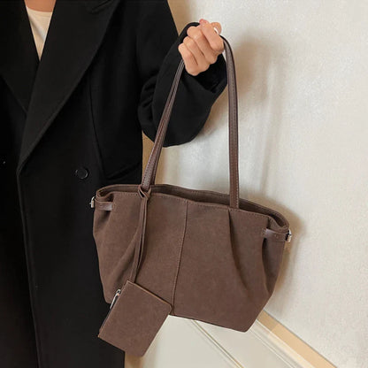 Suede Shoulder Bags for Women Large Suede Totes Lightweight Underarm Bag Casual Shopper Handbag Solid Color Travel Bucket Bags
