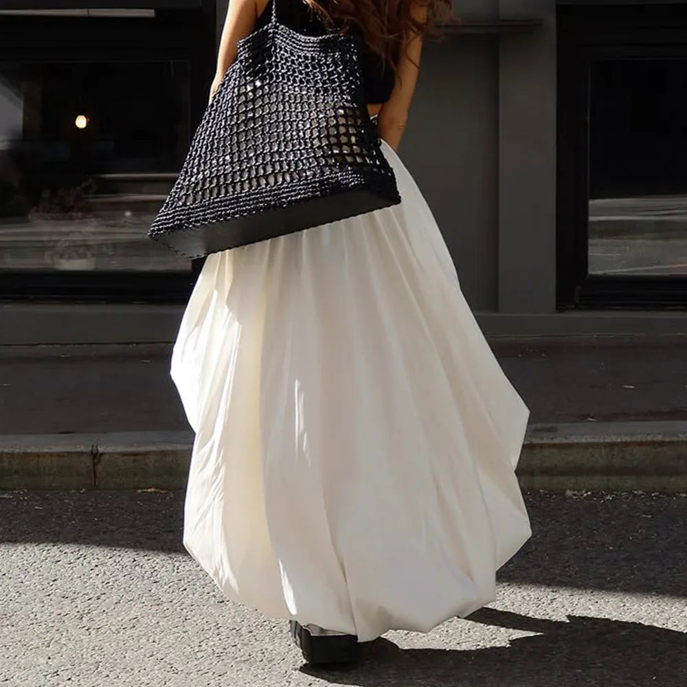 Fashion White Asymmetrical Long Skirts Female A-line Hem Vacation Skirt High Waist Casual Loose 2026 Summer Club Party Skirts