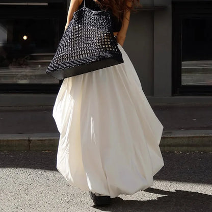 Fashion White Asymmetrical Long Skirts Female A-line Hem Vacation Skirt High Waist Casual Loose 2026 Summer Club Party Skirts