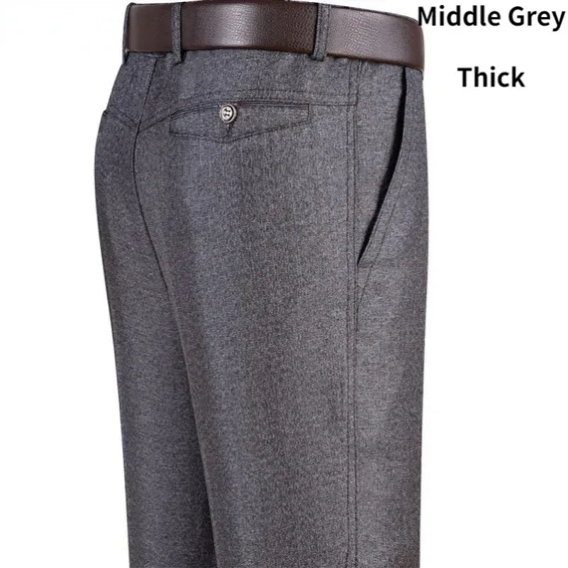 Men's Business Casual Pants Lightweight Summer Thin Autumn Thick Gentle Trousers Male Brand Fashion Suit Pant Solid Black Grey