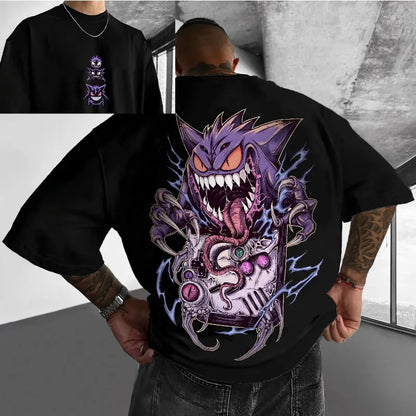 Gengar Graphic T-shirts Men's Oversized Clothing Harajuku Y2K Half-sleeve Male 100% Cotton Causalwear