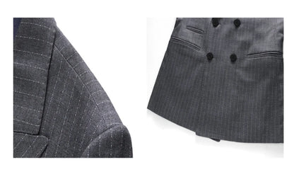 S-7XL Autumn Style Suits Double-breasted Slim Men's Suits Striped Business Professional Casual Formal 2piece Set Groom Wedding