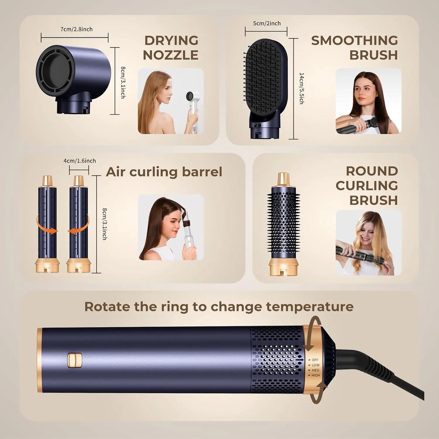 5 in 1 Hair Dryer Brush, Negative Ion Air Styler Wrap Hair Styler Upgrade Blow Dryer Brush Air Curler for Hair, Blowout Brush