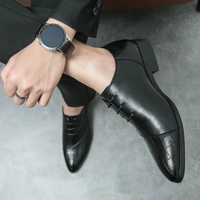 Men's Pointed Toe Lace-up Formal Shoes – Classic Dress Leather Shoes for Office & Events