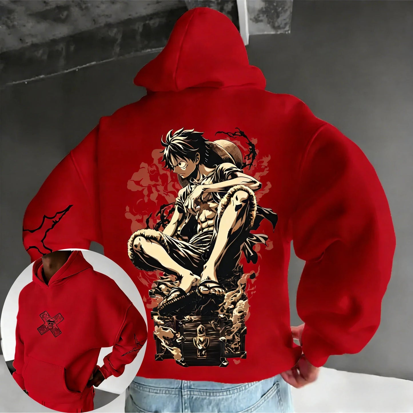 Anime Luffy Printed Cotton Hoodie  Spring/Autumn Men's New Street Hip Hop Loose Casual Parent Child Sweater Top