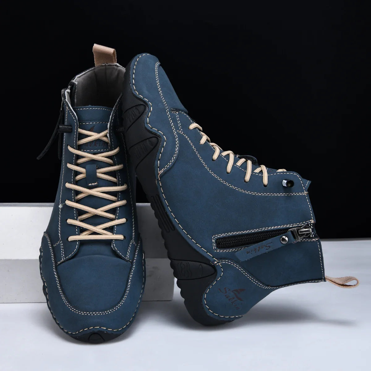 New 2025 Handmade Casual Shoes Men Sneakers Ankle Boots Leather Side Zipper Comfortable Breathable Anti-Slip Outdoor Walking