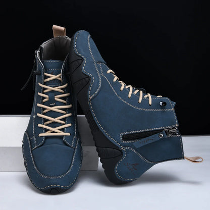 New 2025 Handmade Casual Shoes Men Sneakers Ankle Boots Leather Side Zipper Comfortable Breathable Anti-Slip Outdoor Walking