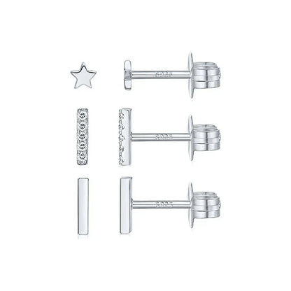 3pcs/set Bling Zircon Earring 925 Sterling Silver Cute Mini Heart Star Stud Earrings Ear Bone Earlobe Piercing Jewerly