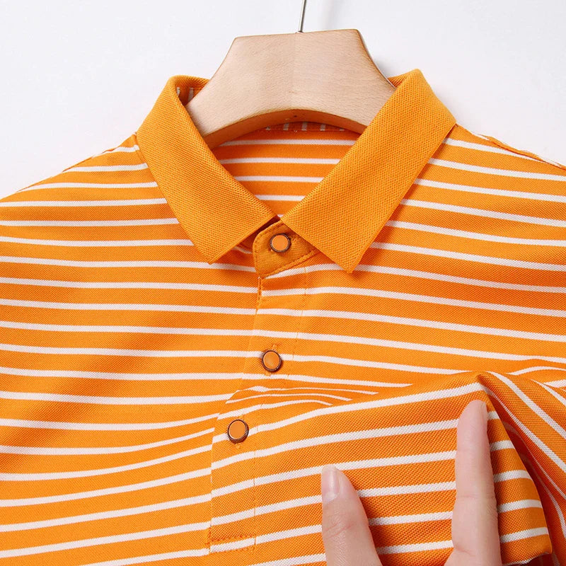 2024 Men's New Striped Cotton Business Casual Short Sleeved POLO Shirt Fashion Short Sleeved Comfortable and Breathable Top