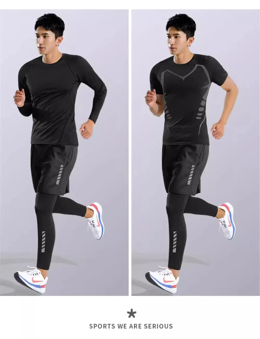 Running sportswear set men's autumn and winter fitness wear fast dry clothes professional training morning run outdoor cycling