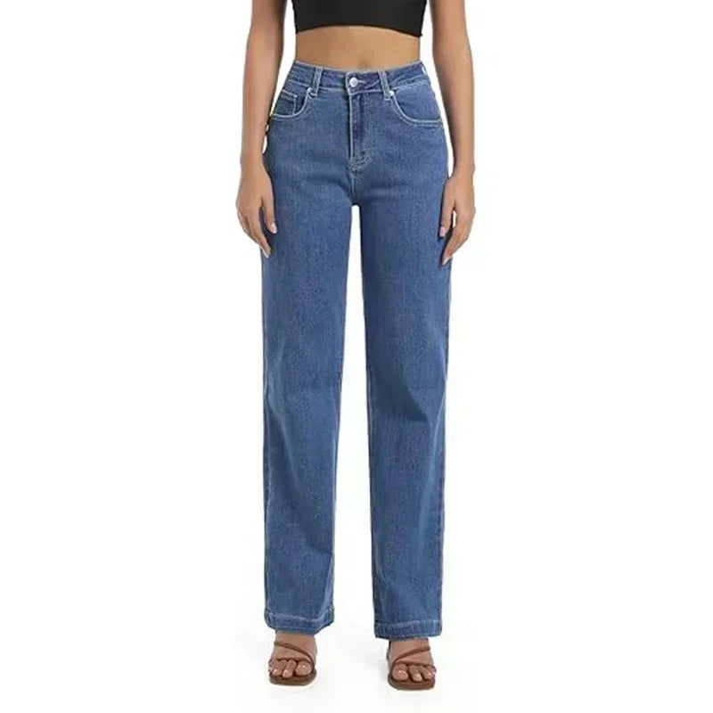 Ins Fashion Jeans Women Comfortable High Waisted White Jeans Girls Thin Stretch Denim Pants Female Straight Leg Trousers