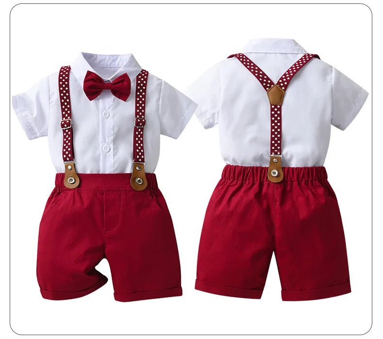 Baby Boys Gentleman 2pcs Summer Outfit Shirt Suspender Pants Set Formal Birthday Wedding Party Toddler Kids Gentleman Clothes