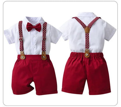Baby Boys Gentleman 2pcs Summer Outfit Shirt Suspender Pants Set Formal Birthday Wedding Party Toddler Kids Gentleman Clothes