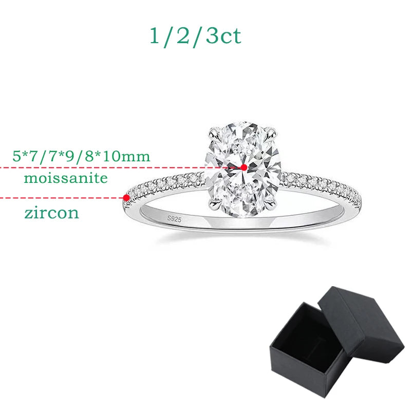 Oval Cut 1CT 2CT 3CT D Color Moissanite Rings for Women Lab Diamond Wedding Promise Band S925 Sterling Silver Jewelry