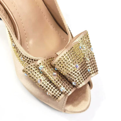 Women High Heels Sandals Printing Flower Material with Rhinestone Italian Design Coffee Color Open-Toed Shoes