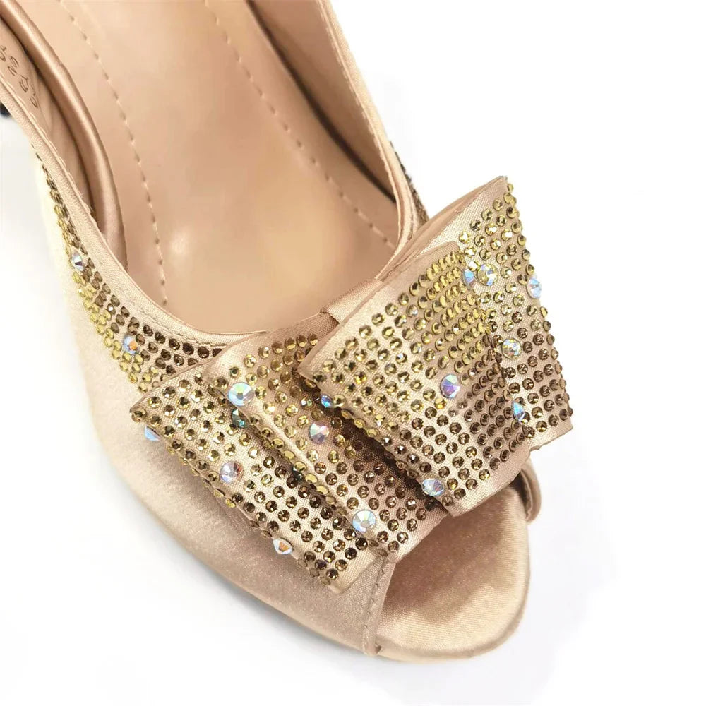 Shoes Matching Bag With Applique Mature African Ladies Super High Heels Sandals for Party Fashionable Italian Women