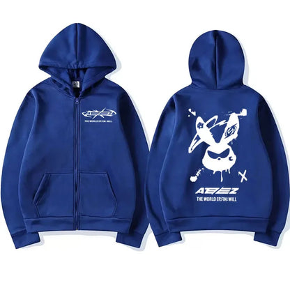 Ateez The World Ep. Fin Will Album Tour 2024 Zipper Hoodies Men Women Korean Fashion Zip Up Sweatshirt Casual Jacket Hoodie Tops