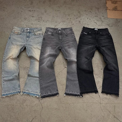 Calça jeans unissex estilo casual de rua, estilo ins, corte reto, lavagem envelhecida retrô, usada, novidade primavera 2026, street style americano.