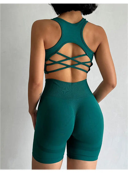 High Waist Butt Lifting Fitness Suit Gathering Beautiful Back Yoga Suit Bras Quick-drying Running Peach Buttock Training 2PCS