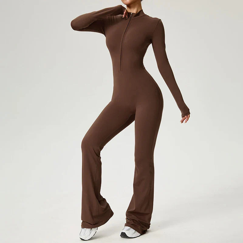 Zipper Jumpsuit Flared Pants Women Clothing Sportswear Gym Yoga Sport Sets Spandex Nylon Workout Sets Women Tracksuit