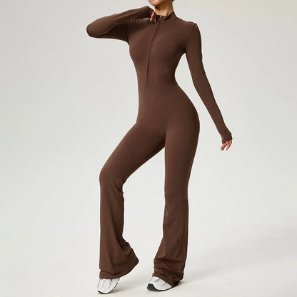 Zipper Jumpsuit Flared Pants Women Clothing Sportswear Gym Yoga Sport Sets Spandex Nylon Workout Sets Women Tracksuit