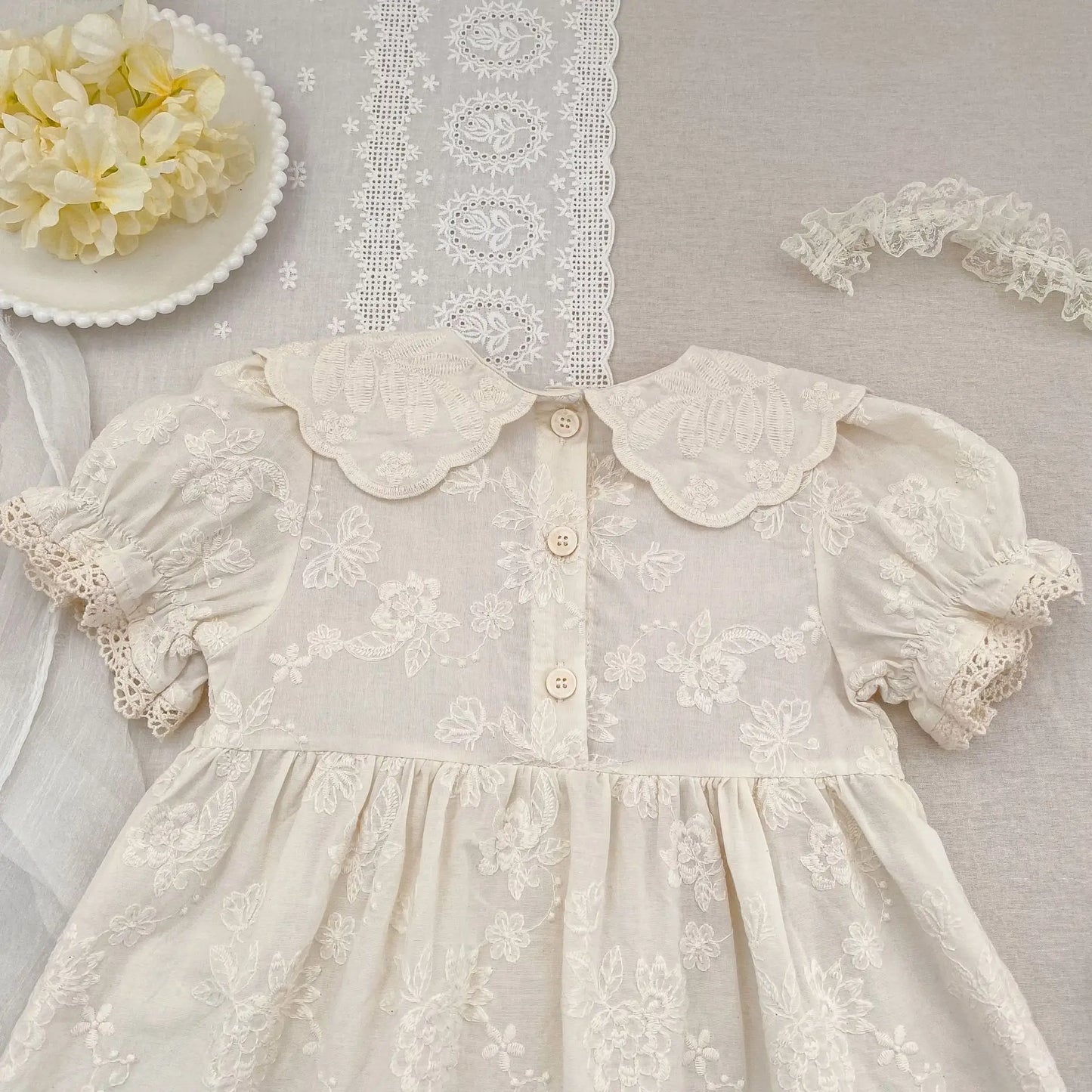 2026 Summer New Pure Cotton Embroidered Floral Short Sleeved Girl's Dress 2-6Yrs Versatile Adorable Korean Style Dress