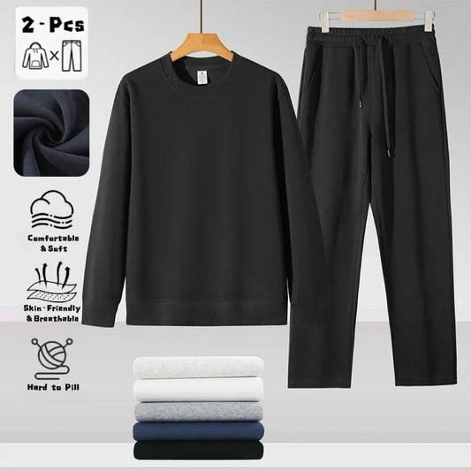 Men's Autumn and Winter New Solid Color Pullover Sweater & Pants Two-piece Set Fashionable Casual Sports Set Men's Tracksuit