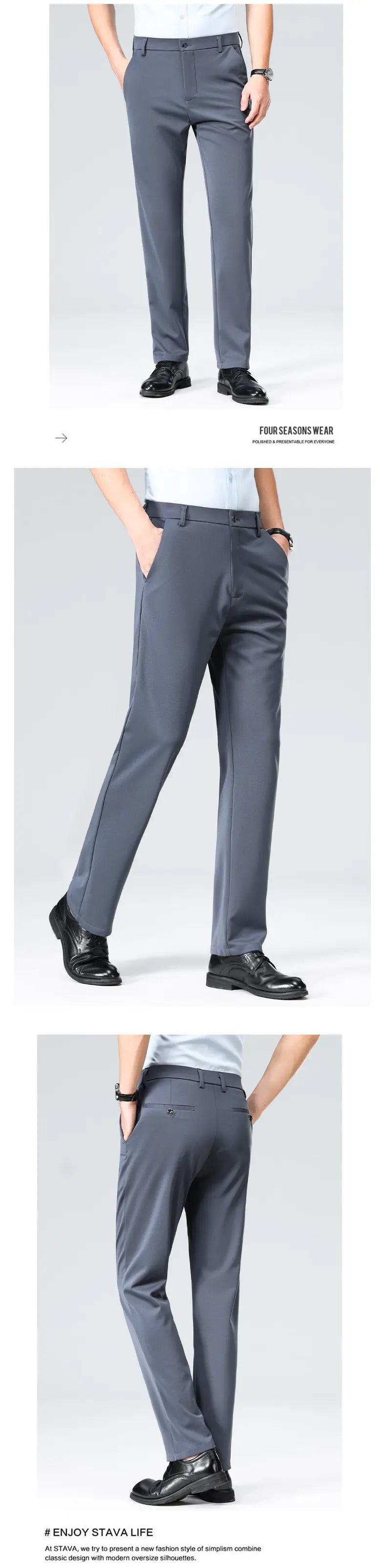 Men's Four-Way Stretch Business Casual Pants - Spring/Autumn Elastic Comfort Formal Dress Trousers for Office & Daily Wear