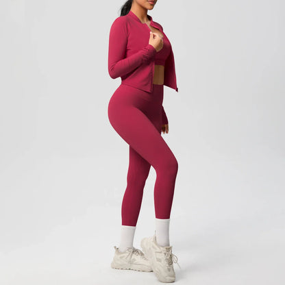 3pcs Sportswear Yoga Set Gym Sports Bra Zipper Jacket Leggings Clothes Sportswear Yoga Suits For Women Fitness Set Tracksuit