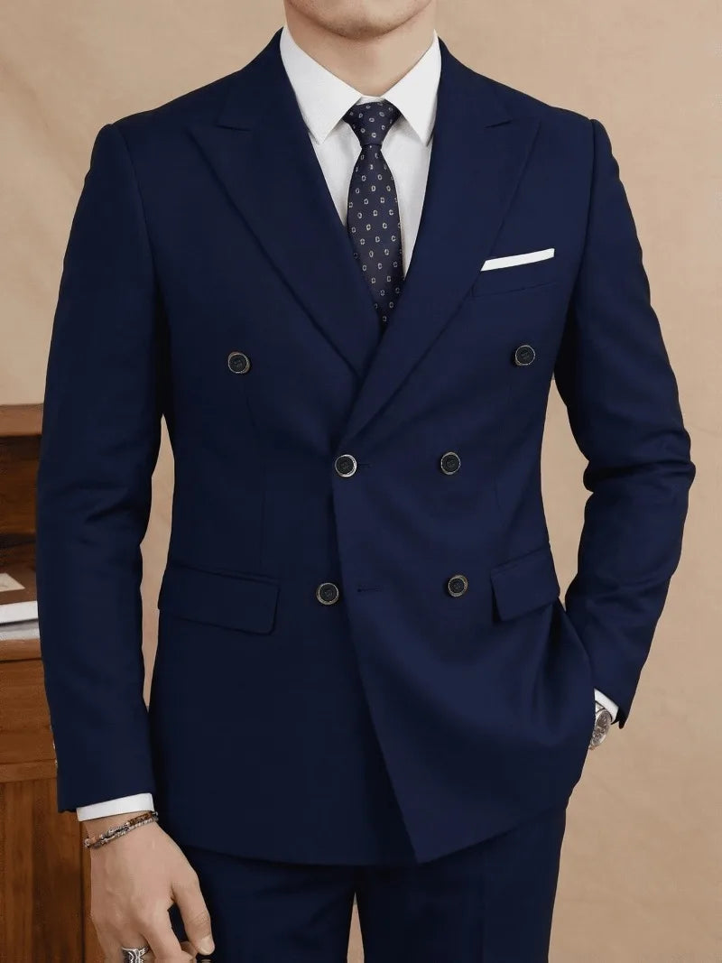 Double Breasted Mens Suit Four Seasons Wedding Business Formal Slim Fit Tuxedo Jacket Trouser Set