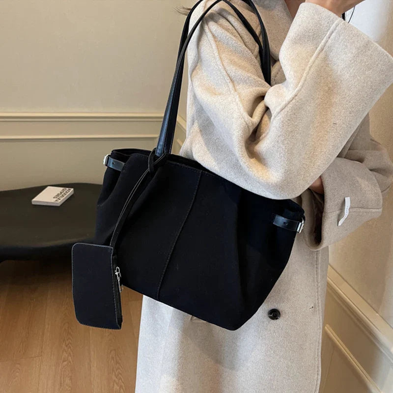 Suede Shoulder Bags for Women Large Suede Totes Lightweight Underarm Bag Casual Shopper Handbag Solid Color Travel Bucket Bags