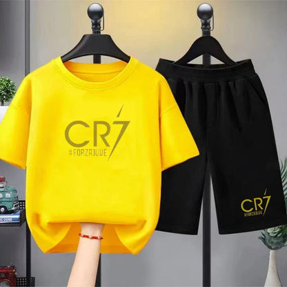 Children CR7 Printing Clothing Short-sleeved T-shirt+Shorts Cool Summer Clothes Boys Girls Toddler 3-12Yrs football Sports Set