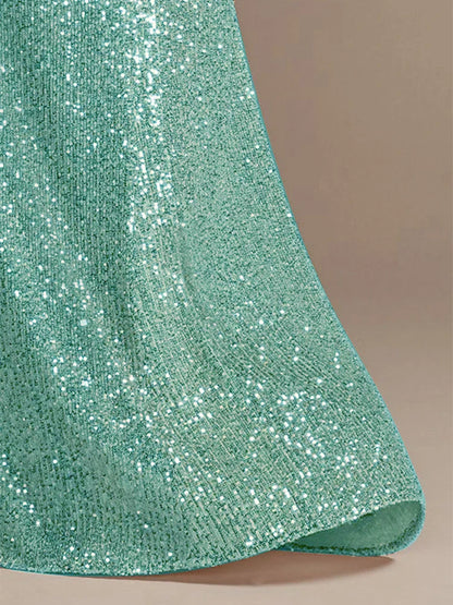 Vestidos de Noite Luxuosos Longos até o Chão Decote V Feminino Elegante para Festa de Casamento Vestido Maxi Lantejoulas Mangas Curtas Vestidos de Baile Coquetel