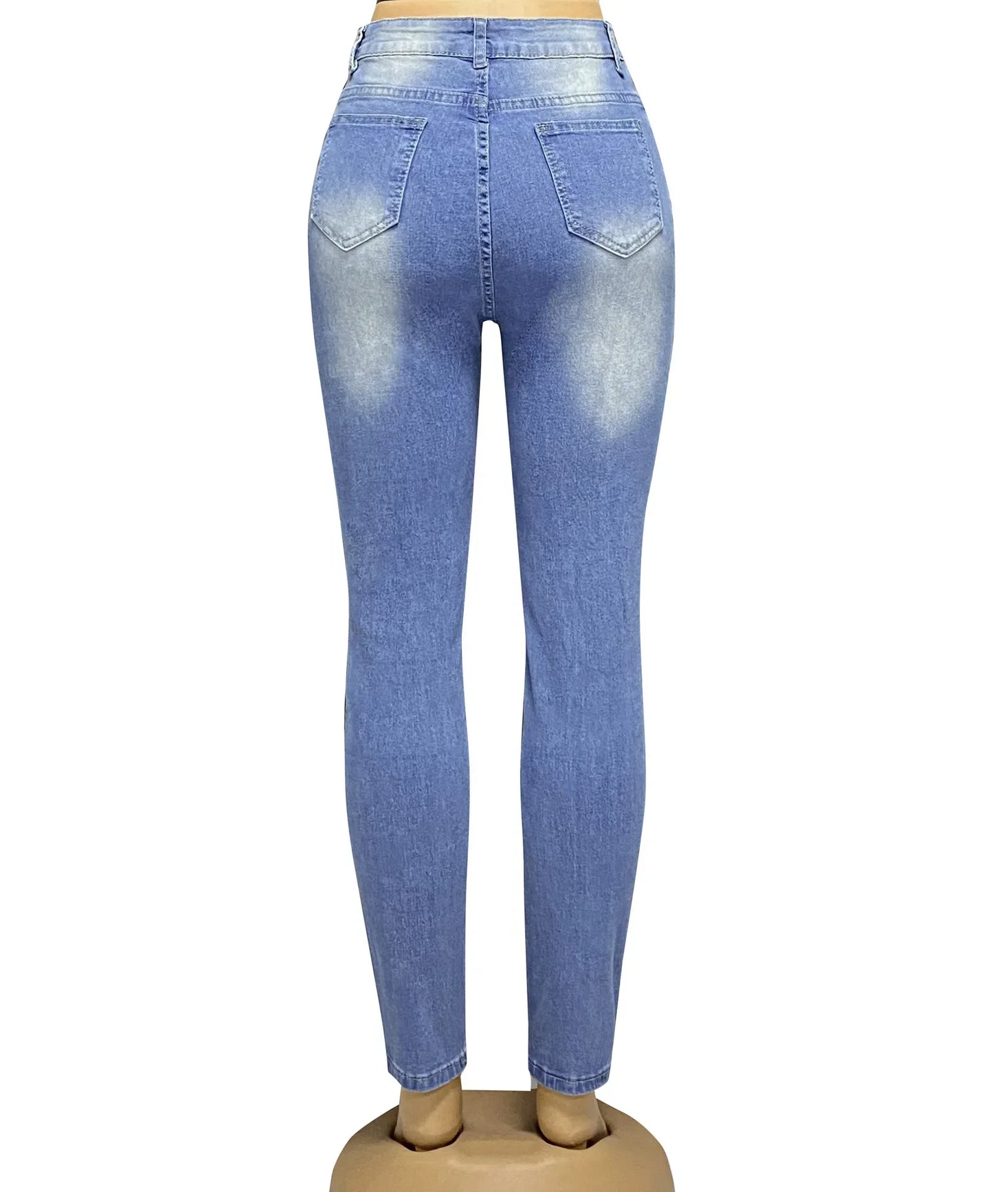 Stretch Broken Hole Straight Tube High-waisted Jeans, Women's Spring/autumn Close-fitting Hip Lift Grinding Broken Long Jeans