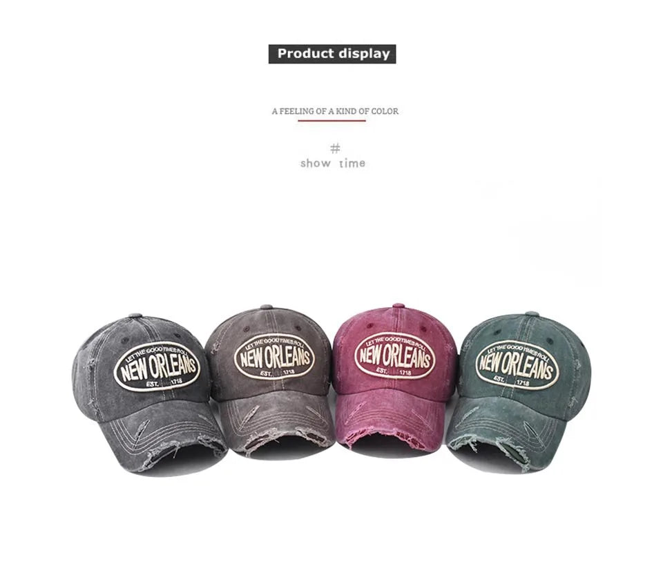 Vintage Washable Cowboy Baseball Cap Embroidery Snapback Hat for Men Women Worn Out Hip Hop Caps Adjustable Solid Cotton Sun Hat